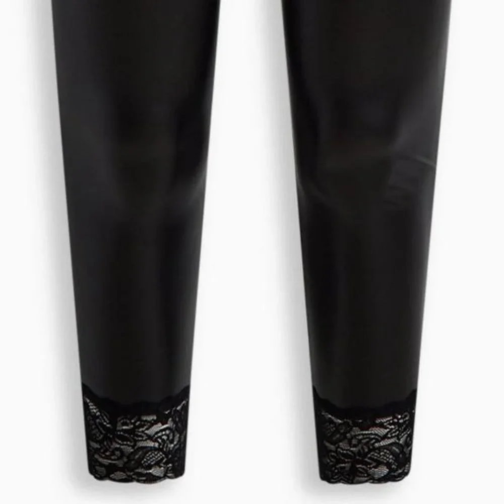 ❤️NWT TORRID LEGGING - FAUX VEGAN LEATHER LACE HEM FULL LENGTH PLUS SIZE - Picture 2 of 7